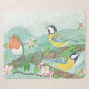 Vögel singen auf einem blühenden Baumzweig Sherpadecke