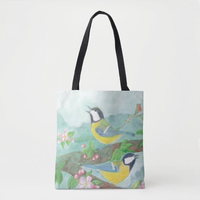 Vögel singen auf einem blühenden Baumzweig Tasche (Vorderseite)