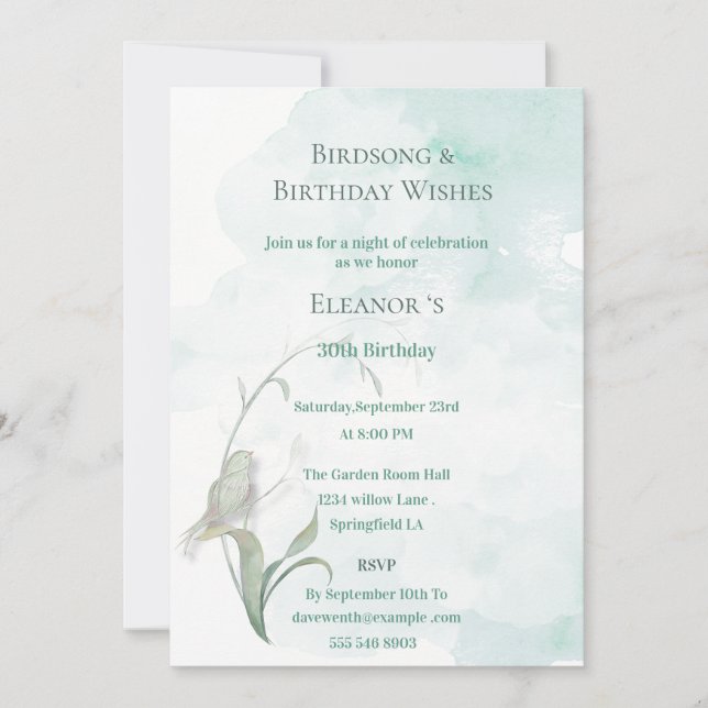 Vogel Songs und besten Wünsche Einladung (Vorderseite)