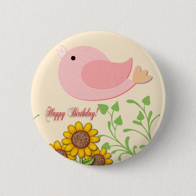 Vögel & Sonnenblumen Geburtstag Button (Vorderseite)