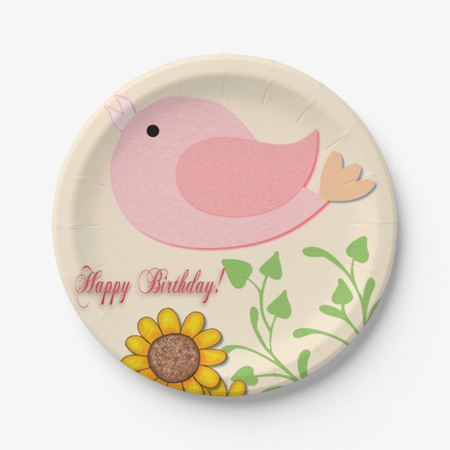 Vögel & Sonnenblumen Geburtstag Pappteller (Vorderseite)