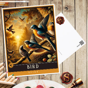 Vogel Süße Familie Vintage-Tierpostkarte Postkarte