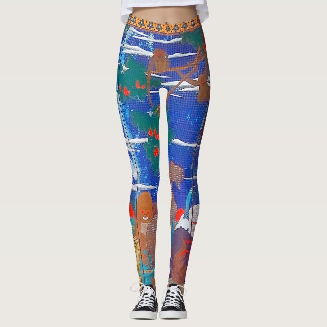 Vögel, Tiere und blühende Pflanze(rechts)Jakuchu Leggings (Vorderseite)