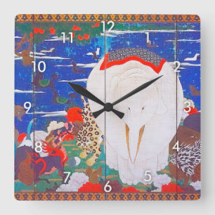 Vögel, Tiere und blühende Pflanze (rechts) Jakuchū Quadratische Wanduhr
