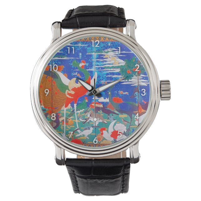 Vögel, Tiere und blühende Pflanze (Verlassen) Jaku Armbanduhr (Vorderseite)