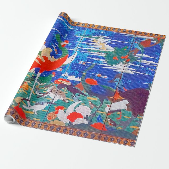 Vögel, Tiere und blühende Pflanze (Verlassen) Jaku Geschenkpapier (Ungerollt)