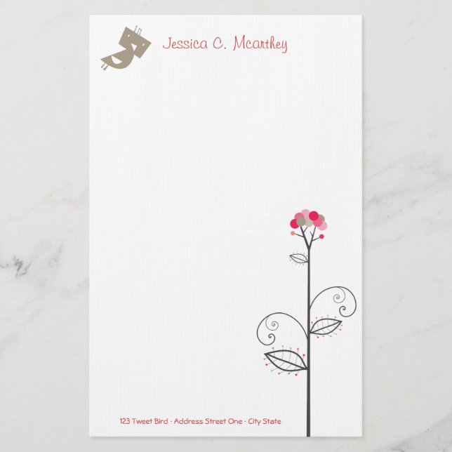 Vogel-tweetet niedliches wunderliches briefpapier (Vorderseite)