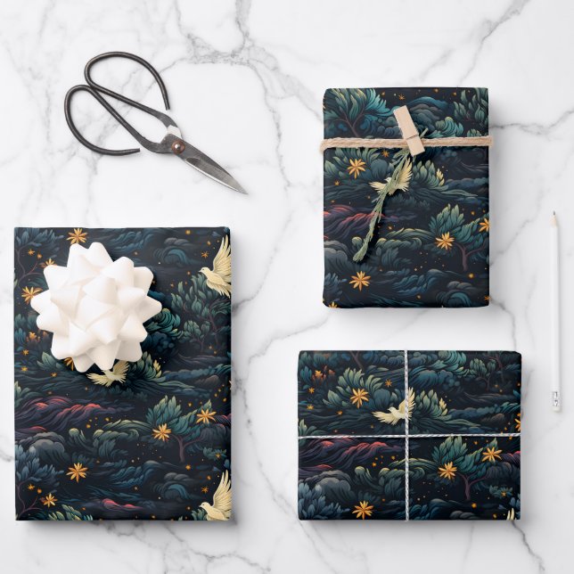 Vögel über den Bäumen Geschenkpapier Set (Vorderseite)