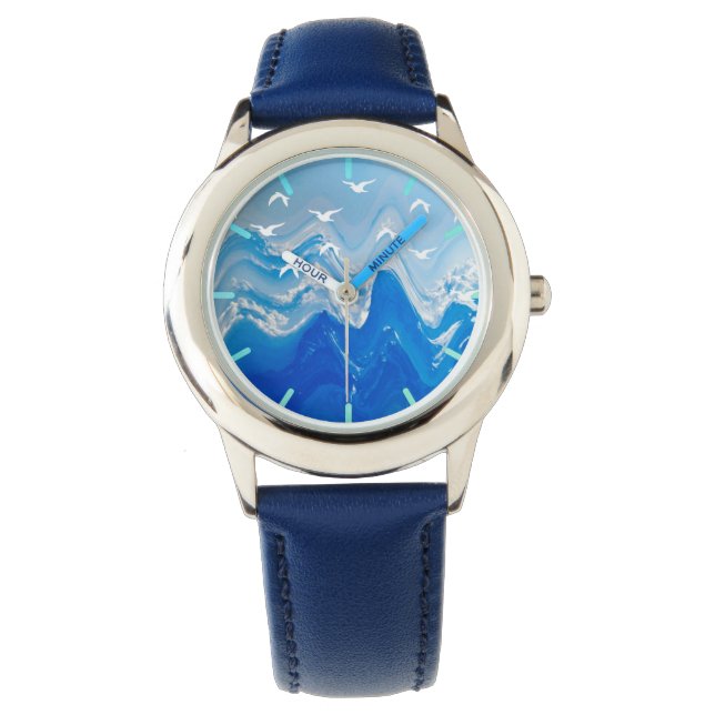 Vögel über den Meereswellen Armbanduhr (Vorderseite)