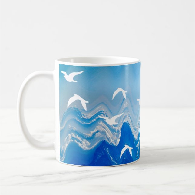 Vögel über den Meereswellen Kaffeetasse (Links)