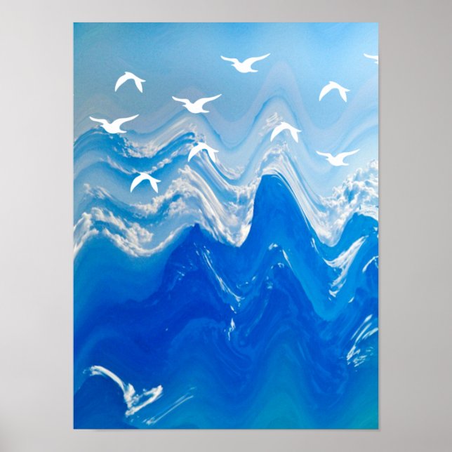 Vögel über den Meereswellen Poster (Vorne)