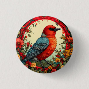 Vogel, umrahmt von lebendigen Blumen Button