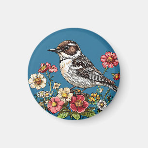 Vogel, umrahmt von lebendigen Blumen Magnet