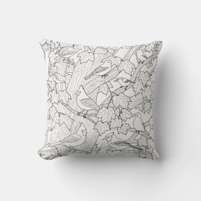 Vögel und Ahornbaum U-Paint Fabric Kissen (Vorderseite)