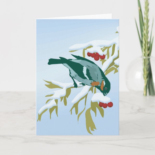 Vogel und Beeren Feiertagskarte (Vorderseite)