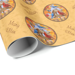 Vögel und Birdfeeder Herbst Gold Geschenkpapier