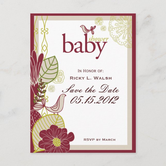 Vögel und Blume Ankündigungspostkarte (Vorderseite)