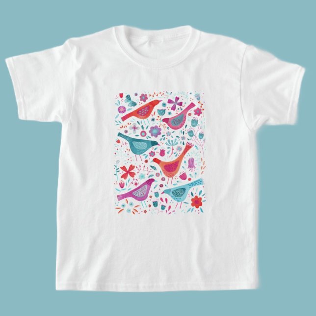 Vögel und Blume Aquarell T-Shirt (Watercolor bird art t-shirt)