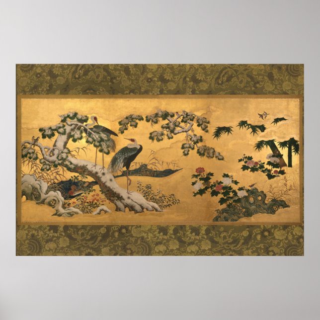 Vögel und Blume der vier Jahreszeiten Poster (Vorne)