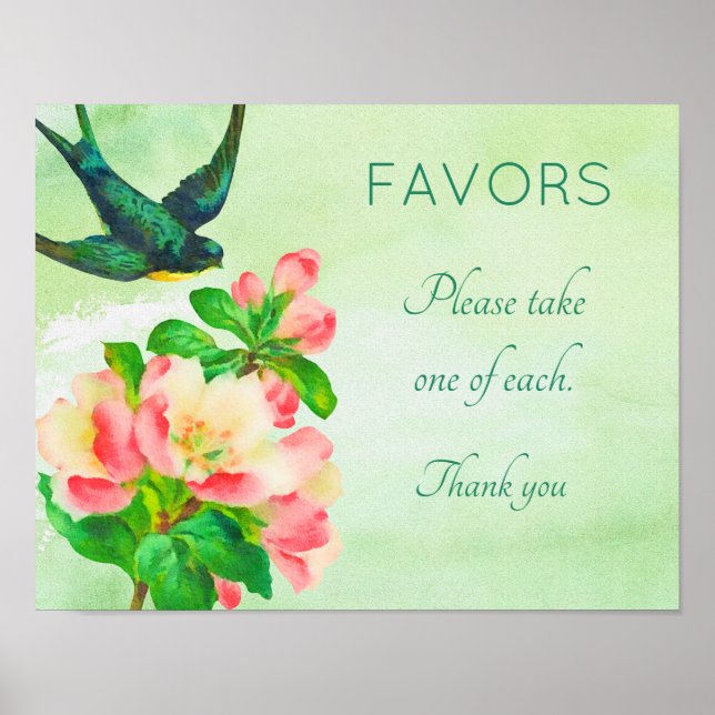 Vogel- und Blume-Duschzeichen Poster (Vorne)