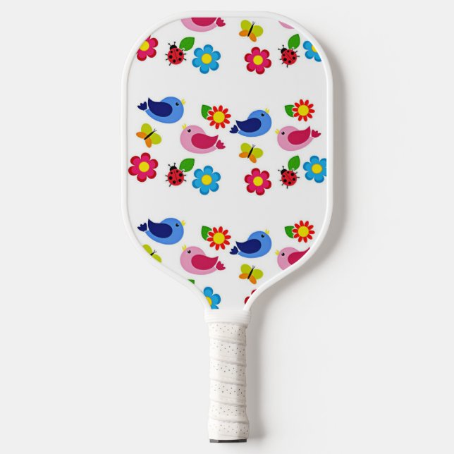 Vögel und Blume Frühjahr Pickleball Schläger (Vorderseite)
