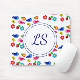 Vögel und Blume Frühjahrsmuster weiß Mousepad