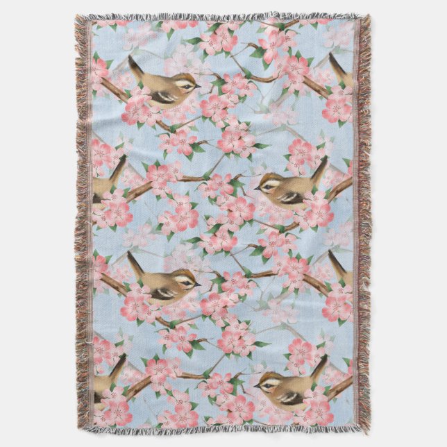 Vögel und Blume. Frühlingsmuster Decke (Vorderseite Vertikal)