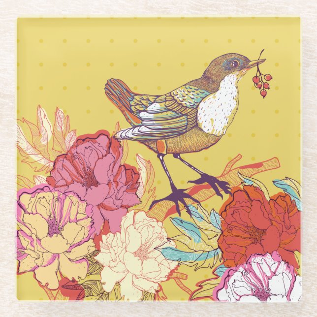 Vögel und Blume Glasuntersetzer (Vorderseite)