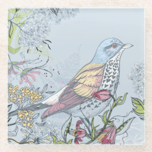 Vögel und Blume Glasuntersetzer