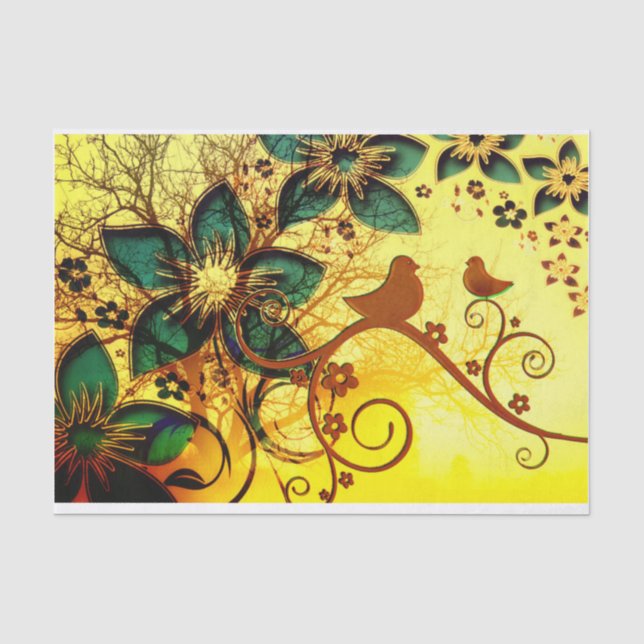 Vögel und Blume im gelben Hintergrund Seidenpapier (Vorderseite)