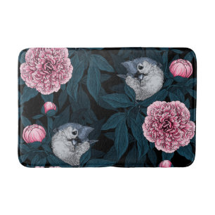 Vögel und Blume mit rosa Birnen und Blätter Badematte