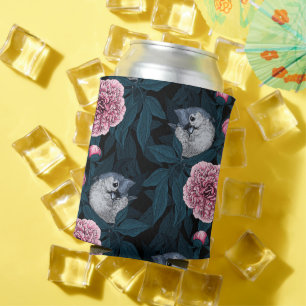 Vögel und Blume mit rosa Birnen und Blätter Dosenkühler