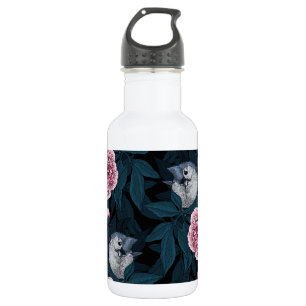 Vögel und Blume mit rosa Birnen und Blätter Edelstahlflasche