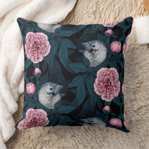 Vögel und Blume mit rosa Birnen und Blätter Kissen