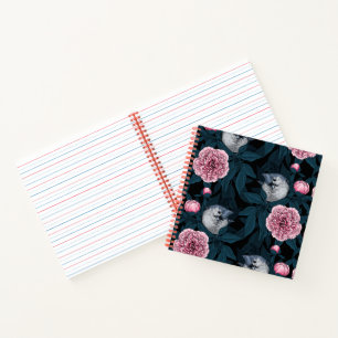 Vögel und Blume mit rosa Birnen und Blätter Notizbuch