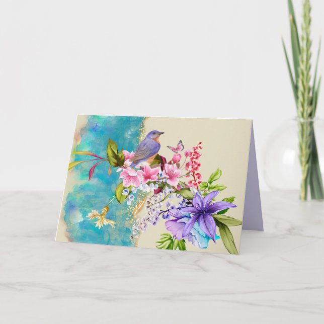 Vogel- und Blume-Note-Karte (Vorderseite)