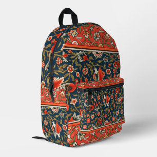 Vogel und Blume Persisches Blaues Muster Bedruckter Rucksack