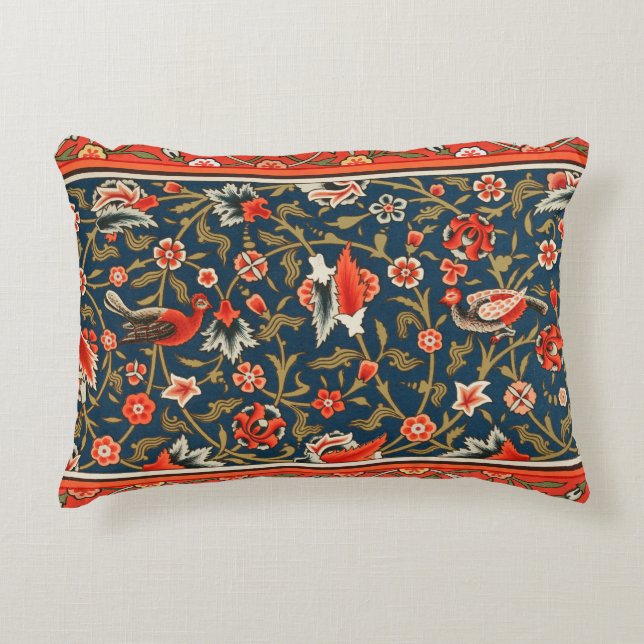 Vogel und Blume Persisches Blaues Muster Dekokissen (Vorderseite)