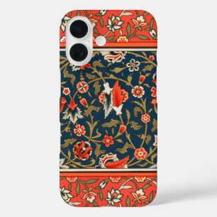 Vogel und Blume Persisches Blaues Muster iPhone 16 Hülle