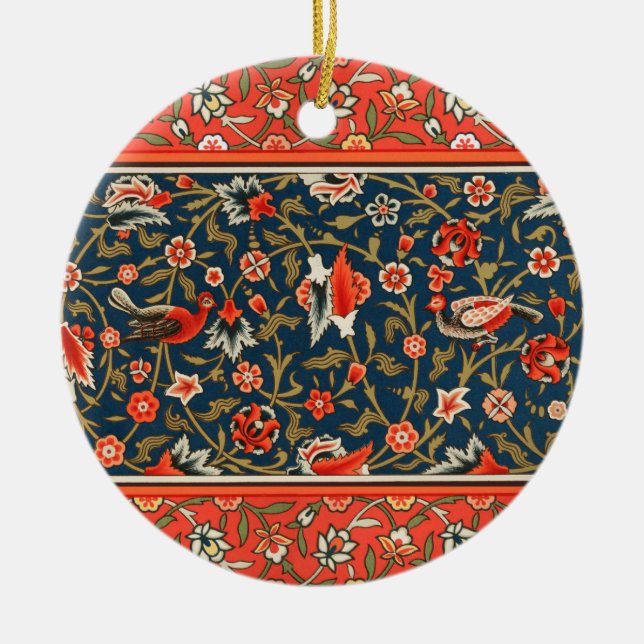 Vogel und Blume Persisches Blaues Muster Keramik Ornament (Vorne)
