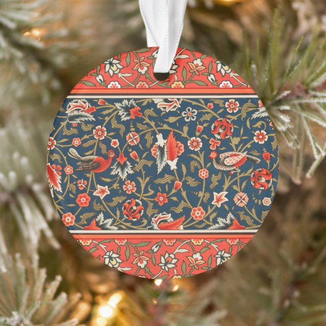 Vogel und Blume Persisches Blaues Muster Ornament (Baum)