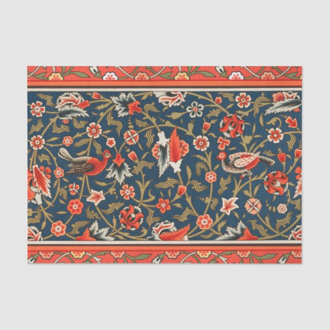 Vogel und Blume Persisches Blaues Muster Seidenpapier (Vorderseite)