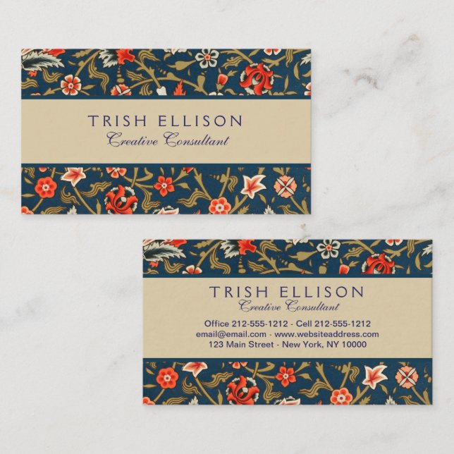 Vogel und Blume Persisches Blaues Muster Visitenkarte (Vorne/Hinten)