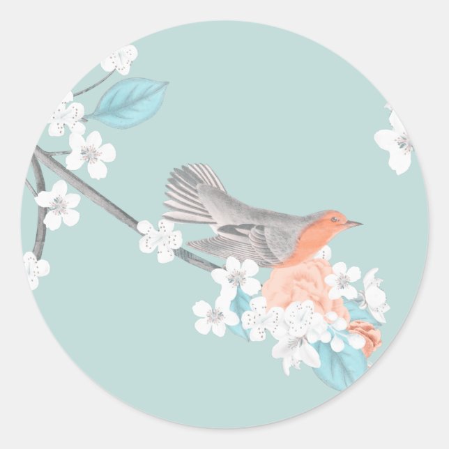 Vögel und Blume Runder Aufkleber (Vorderseite)
