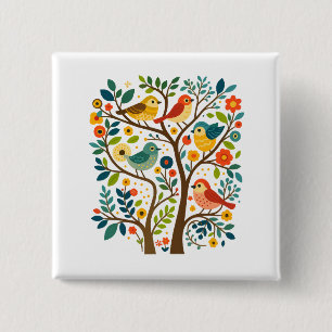 Vögel und Blume Skandinavische Volkskunst Button