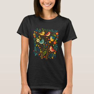 Vögel und Blume Skandinavische Volkskunst T-Shirt