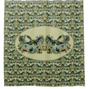Vögel und Blume Vintage Kunst Duschvorhang