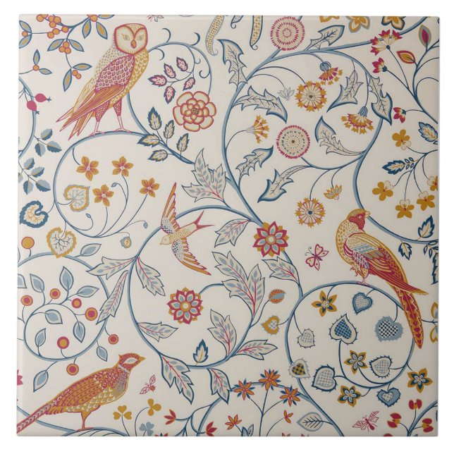 Vögel und Blume, William Morris Fliese (Vorderseite)