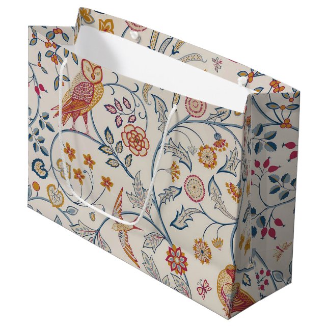 Vögel und Blume, William Morris große Geschenktasc Geschenktüte (Vorderseite Schrägansicht)