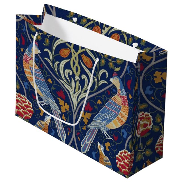 Vögel und Blume, William Morris große Geschenktasc Große Geschenktüte (Vorderseite Schrägansicht)